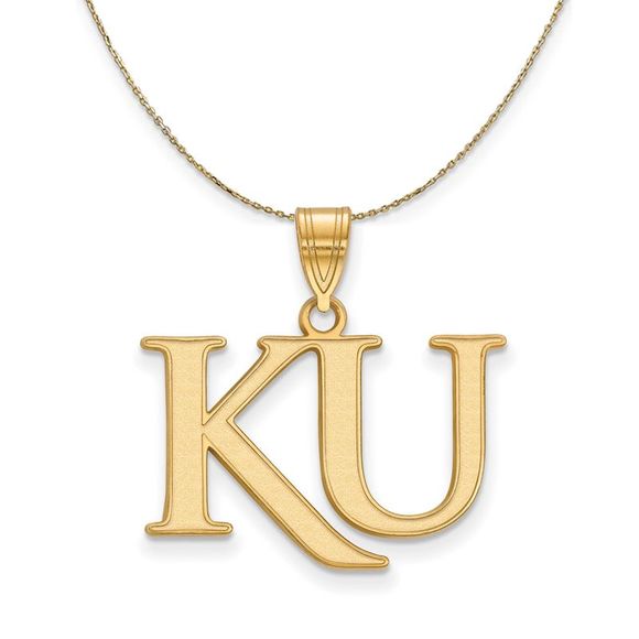 14k Yellow Gold U. of Kansas Medium 'KU' Necklace - 22 Inch